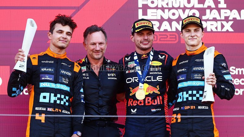Verstappen, Norris và Piastri trên podium